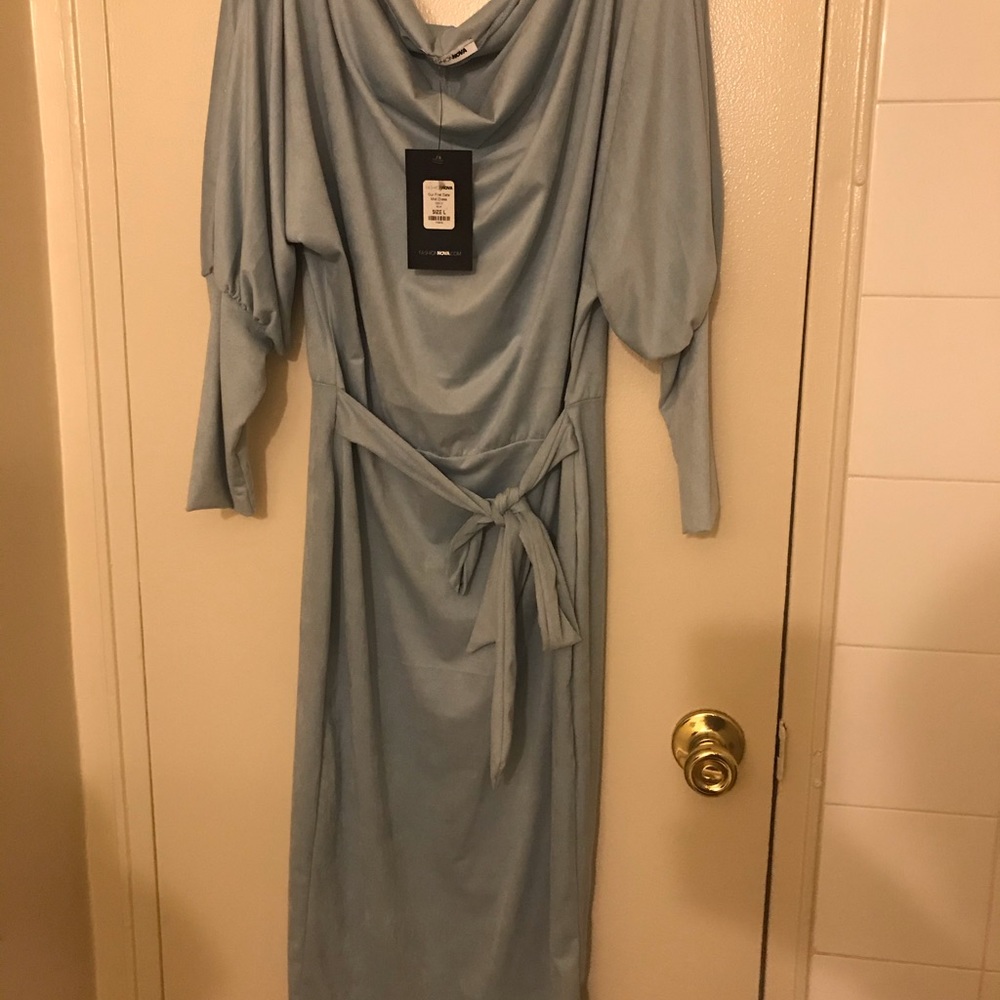 FashionNova Midi Dress- L - Blue - NEVER BEEN WORN